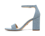 Sam Edelman Daniella Montrose Blue Denim Ankle Strap Block Heeled Sandals