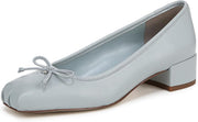 Sam Edelman Rosa Cape Blue Squared Toe Bow Detailed Slip On Block Heeled Pumps