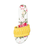 Cecelia New York Liberty Yellow Pink Floral Print Slip On Open Toe Slide Sandals