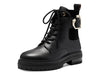 Louise et Cie Saliha Black Leather Lace-Up Combat Moto Lug Sole Hardware Boots