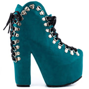 Privileged Tune Up Teal Blue Platform Metal Detail Runway Fashion Lace-up Booties
