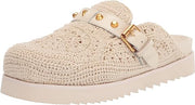 Ash Gioia Talc Crochet Gold Studs Buckle Strap Slip On Round Toe Clogs Slippers