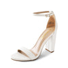 Dream Pairs Hi-Chunk White Pu Ankle Strap Open Toe Block High Heeled Sandals