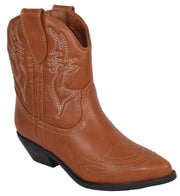 Soda Rigging-S Cognac Pull On Pointed Close Toe Cowgirl Western Ankle Boot