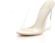 Cape Robbin LEMONADE Clear Lucite Transparent Wedge Heel Mule Pump Sandals