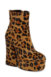 Shellys London Rogue Leopard Cheetah Pony Hair Chunky heel Retro Platform Bootie