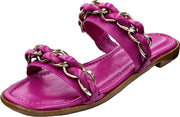 Schutz Vallen Hot Pink Braided Chain Straps Embellished Upper Flats Sandals