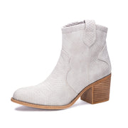 Dirty Laundry Unite Grey Snake Block Heel Zipper Metallic Western Ankle Boots