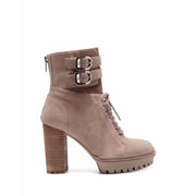 Vince Camuto Everna Truffle Taupe Lace Up Rounded Toe Buckle Strapped Boot