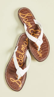 Sam Edelman Giles White Leather Flip-Flop Logo Flat Thong Sandals