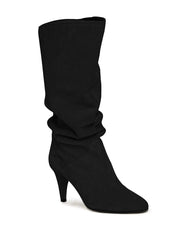 Coutgo Slouchy Black Knee High Boots Kitten Heel Pointed Toe Pull On Boots 6