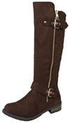 Forever Link Mango-23 Brown Suede Two Buckles Knee High Brown Suede Riding Boots