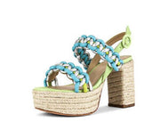 Schutz Juliet Plataform Lime Green Braided Buckled Strap Heel Platform Sandals