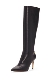 Louise Et Cie Sevita Black Leather Tall Stiletto Pointed Toe Leather Dress Boots