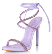 Schutz Cloe Crystal Light Amethyst Lace Up Sparkling Embellished Heeled Sandals