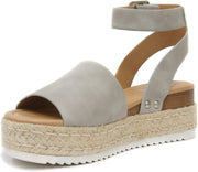 Soda Topics Dove Grey Espadrille Ankle Strap Studded Open Toe Platform Sandals