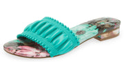 Cecelia New York Liberty Turquois Floral Print Slip On Open Toe Slide Sandals