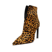 Schutz Viha Leopard Bootie Split Front Pointed Toe Stiletto Dress Ankle Boots