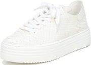 Sam Edelman Pippy White Snake Leather Lace-Up Chunky Platform Low Top Sneakers