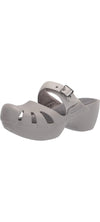Dr. Scholl's Dance On Silver Slip On Buckle Strap Block Heel Rounded Toe Clogs