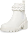 Steve Madden Amulet Embellished Lug Sole Combat Ankle Booties White Chain