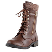 Forever Mango-31 Brown Fashion Block Heel Round Toe Low Heel Combat Boots