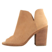 Steve Madden Tala Tan Leather Fashion Pull On Peep Toe Block Heel Casual Boots