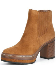 Steve Madden Searches Brown Suede Block Heel Rounded Toe Platform Ankle Boots