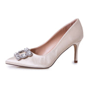 Lauren Lorraine Carolyn Big Jewel Embellished Pointed Toe Low Heel Formal Pumps