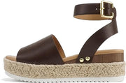 Soda Topics Brown Pu Espadrille Platform Ankle Strap Studded Platform Sandals 8.5