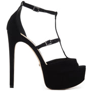 Schutz Parina Black Suede Super High Heel Strappy Lace-Up Platform Sandals