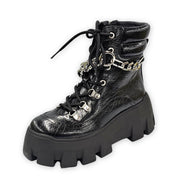 Circus NY Aidyn Black Chain Detail Lace Up Chunky Womens Ankle Boots