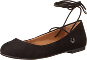 Jessica Simpson Bingley Black Round Toe Tie Up Grommet Detail Suede Ballet Flats