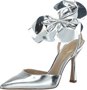 Sam Edelman Halie Soft Silver Pointed Toe Stiletto Heeled Bow Detailed Pumps