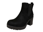 Refresh Club-01 Black Suede Elastic Panel Brown Slip On Chunky Heel Ankle Boots