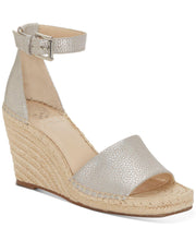 Vince Camuto Maaza Metal Silver Wedge Leather Espadrille Fashion Ankle Strap Sandals