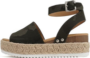 Soda Topic Camouflage Espadrilles Ankle Strap Studded Open Toe Wedge Heel Sandal