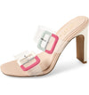 Cecelia New York Vannah Sandal Alabster Tan Multi Clear Open Toe High Heel Mules
