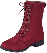 Forever Link Jalen-88 Burgundy Round Toe Military Lace up Combat Boots