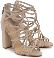 Schutz Kidda Nubuck High Block Heel Caged Leather Caged Dress Pumps