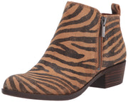 Lucky Brand Basel Natural Tiger Ankle Bootie Block Low Heel Fashion Booties