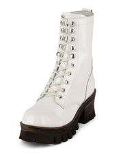 Jeffrey Campbell Sycamore Lace-up Boots WHITE CRINKLE PATENT Platform Boots