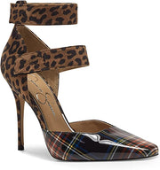 Jessica Simpson Cassiya Leopard Plaid Pointed Toe High Heel Ankle Strap Pumps