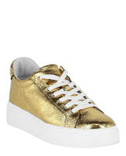 Schutz Raver Metallic Leather Platform Sneakers Ouro Gold Lace Up Sneakers