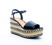 Schutz Classic Black Espadrille Leather Vamp Ankle Strap Open Toe Platform Sandal