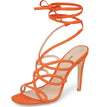 Schutz Nivia Bright Orange HI Stiltto Heel Single Sole Tie up Wrap Pump Sandals