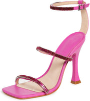 Schutz Nellina Very Pink Ankle Strap Open Squared Toe Spool High Heel Sandals