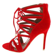 shoe Republic KEFANI red Suede Toe Up Open Toe Dress Stiletto Heel Sandals Pumps