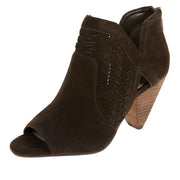 Vince Camuto Ebelin Dark Greenery Open Toe Bootie Stacked Heel Suede Booties