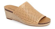 Lucky Brand Jemya Glazed Leather Perforated Open Toe Low Wedge Perforated Mule